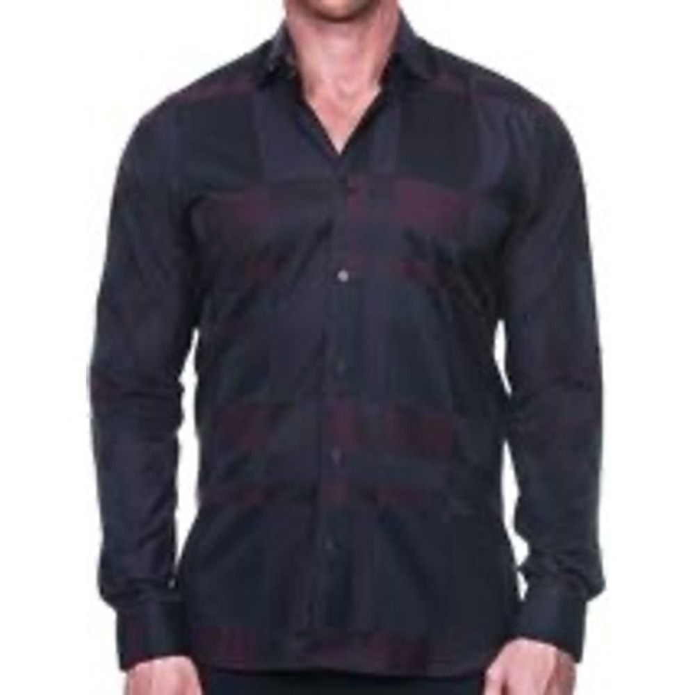 Maceoo Men's Long Sleeve Button Up Shirt Fibonacci classic red Plaid‎ Size M